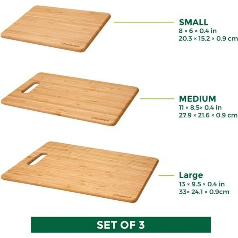 Bamboo Cutting Board Set of 3 Kitchen Wood Chopping Meat Vegetables Cheese